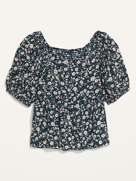Image number 4 showing, Puff-Sleeve Smocked Floral-Print Swing Blouse