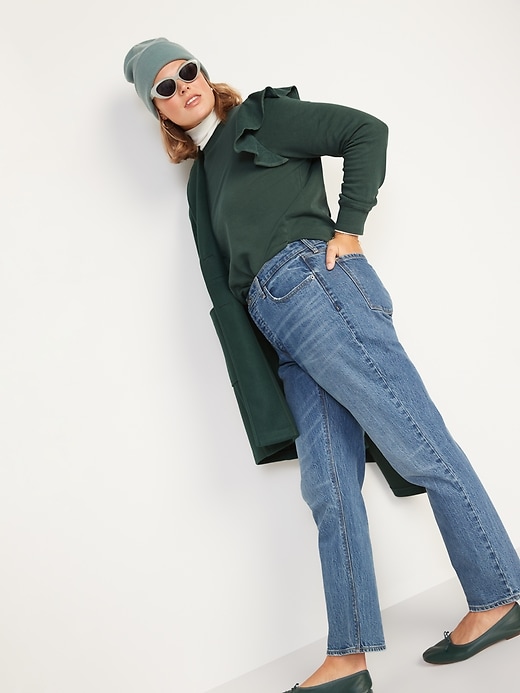 Image number 3 showing, Ruffle-Trim French-Terry Cropped Sweatshirt for Women