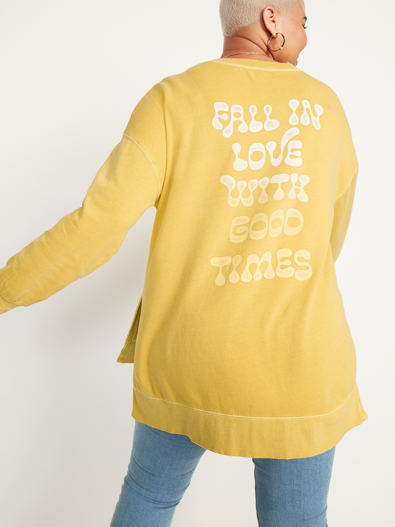 Vintage Long-Sleeve Garment-Dyed French-Terry Tunic Sweatshirt for