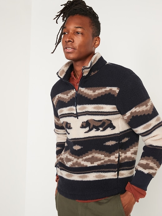 Cozy Patterned Sherpa Quarter-Zip Sweatshirt for Men | Old Navy