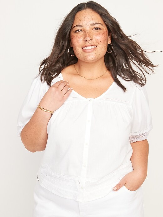 Image number 7 showing, Oversized Lace-Trim Button-Front Blouse for Women