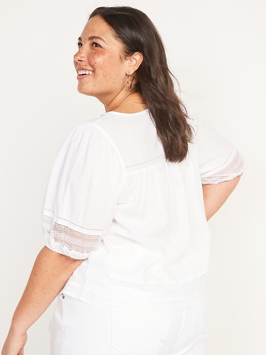 Image number 8 showing, Oversized Lace-Trim Button-Front Blouse for Women