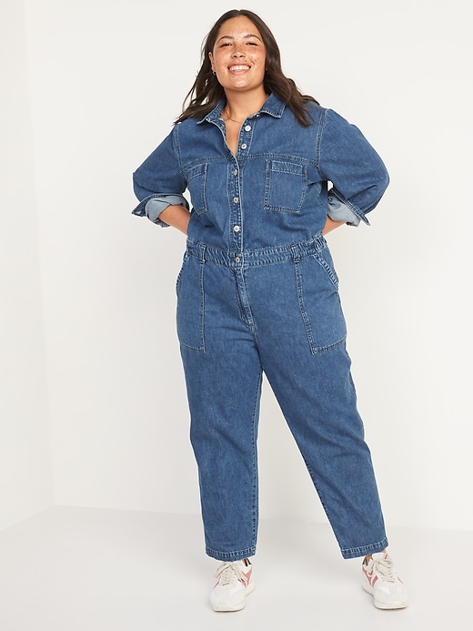 Image number 7 showing, Long-Sleeve Medium-Wash Utility Jean Jumpsuit