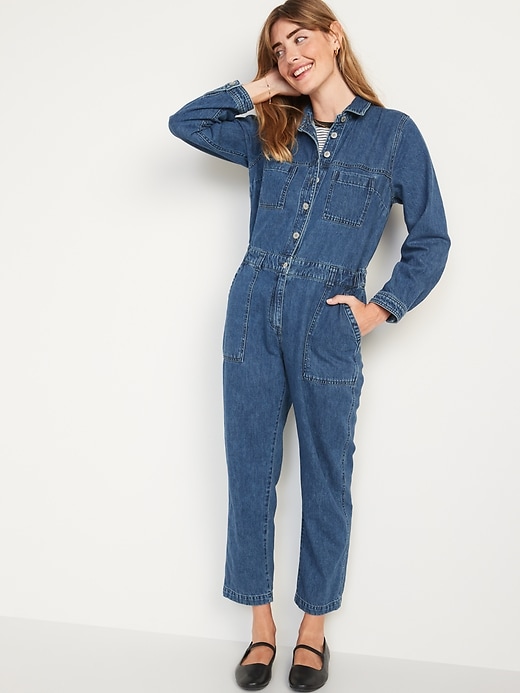 old navy denim jumpsuit