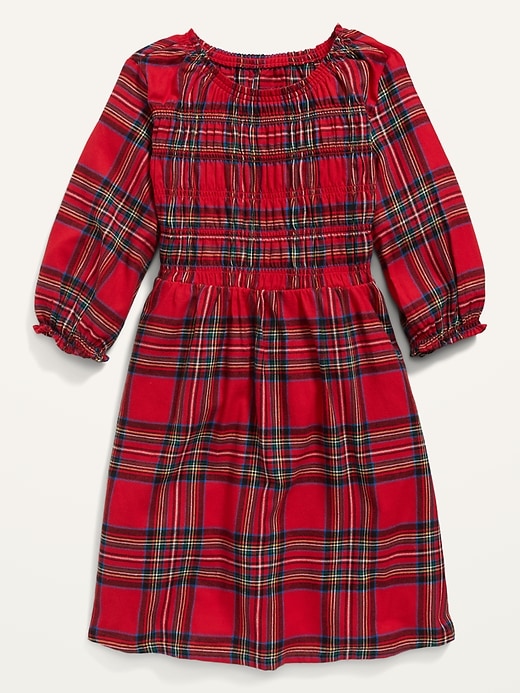 View large product image 2 of 3. Plaid Flannel Smocked Long-Sleeve Dress for Girls