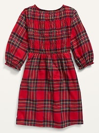 View large product image 3 of 3. Plaid Flannel Smocked Long-Sleeve Dress for Girls