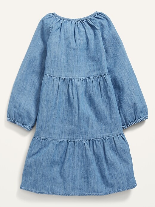 Long-Sleeve Tiered All-Day Jean Dress for Girls | Old Navy