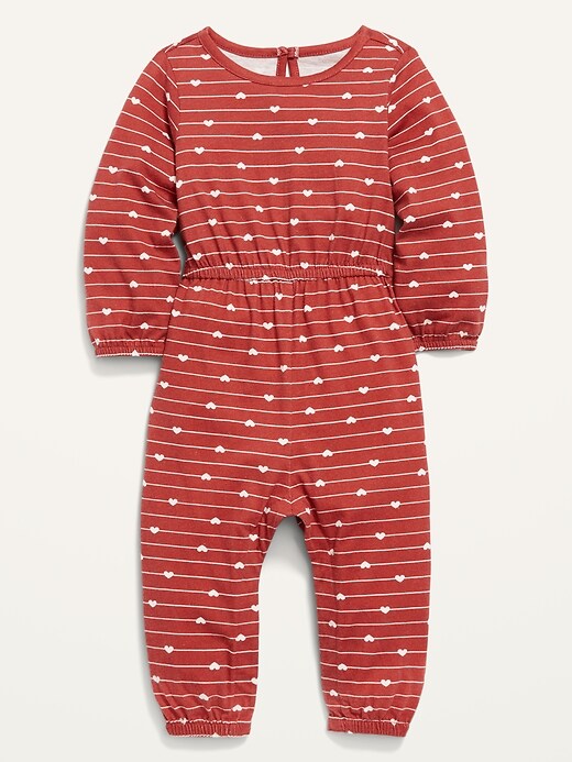 View large product image 1 of 1. Printed Jersey-Knit Long-Sleeve Jumpsuit for Baby