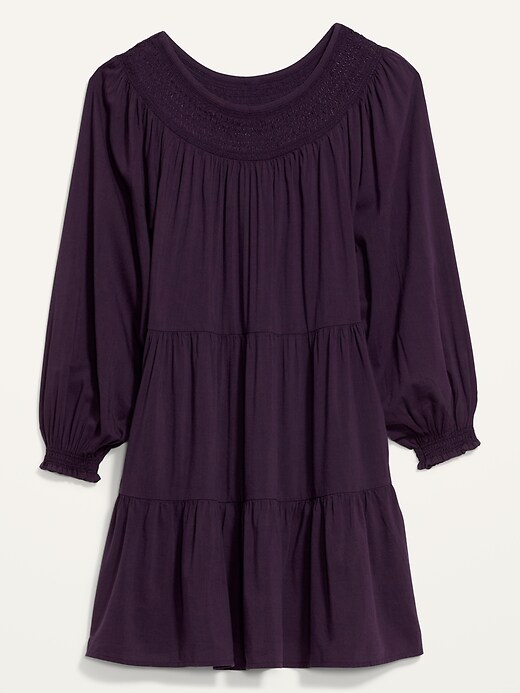 Image number 3 showing, Long-Sleeve Tiered Smocked Embroidered Mini Swing Dress for Women