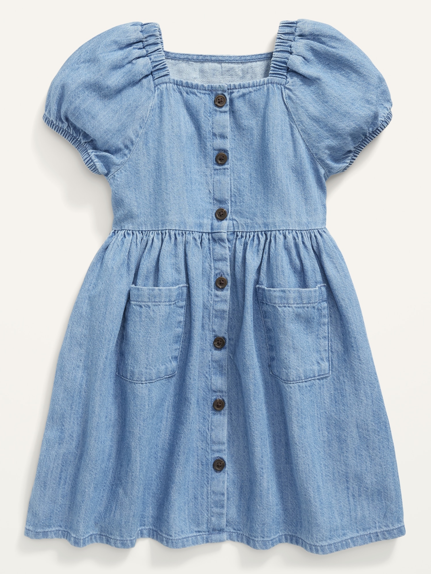 Button-Front Puff-Sleeve Jean Dress for ...