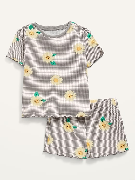 Old Navy Rib-Knit Lettuce-Edge Printed Pajama Set for Girls. 1