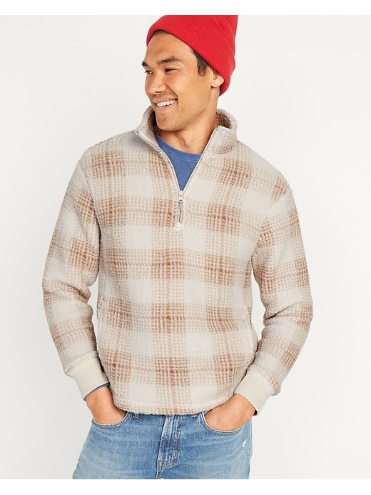Image number 1 showing, Cozy Patterned Sherpa Quarter-Zip Sweatshirt for Men