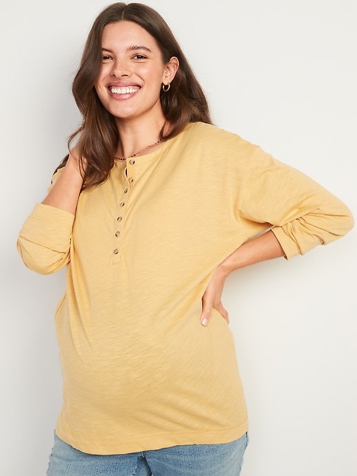 View large product image 1 of 1. Maternity Easy Slub-Knit Henley T-Shirt
