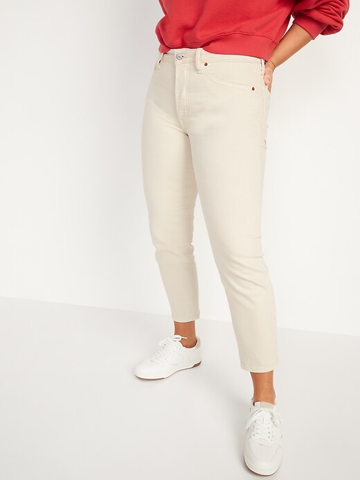 Image number 1 showing, High-Waisted Button-Fly O.G. Straight White Ankle Jeans for Women