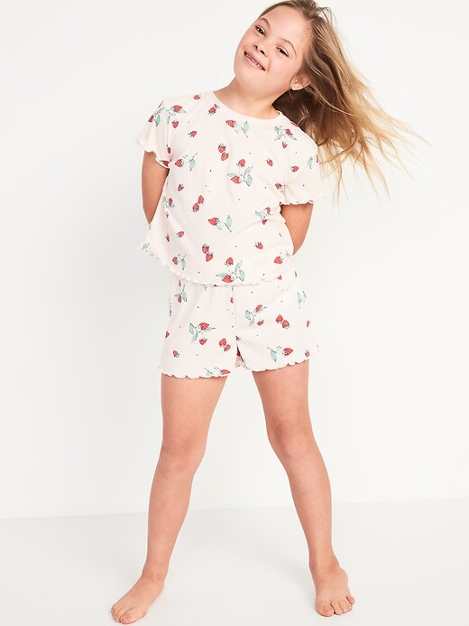 View large product image 1 of 3. Rib-Knit Lettuce-Edge Printed Pajama Set for Girls