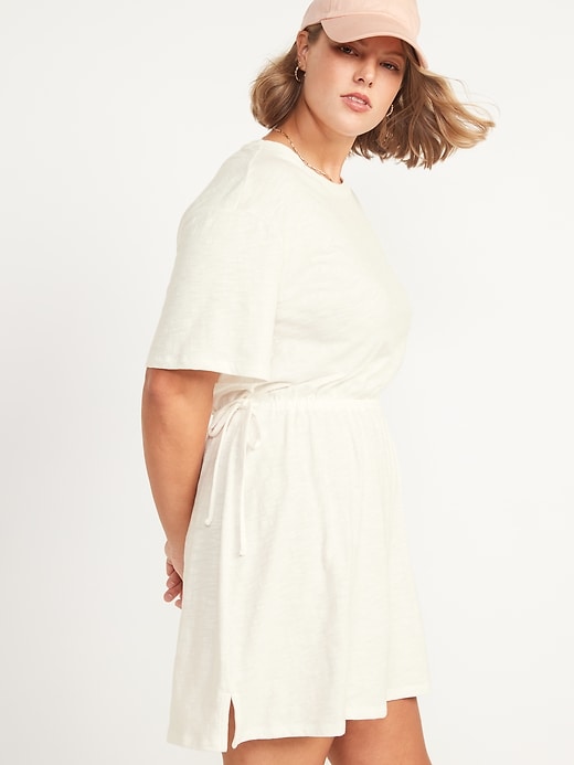 Image number 3 showing, Waist-Defined Short-Sleeve Slub-Knit Mini T-Shirt Dress for Women
