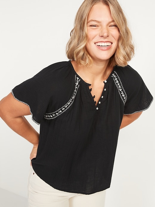 Flutter-Sleeve Embroidered Swing Blouse for Women | Old Navy