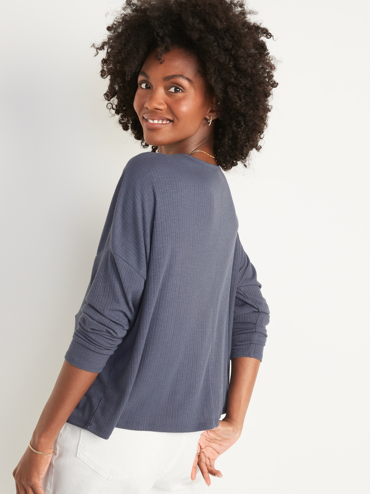 Long-Sleeve Luxe Oversized Rib-Knit T-Shirt for Women | Old Navy
