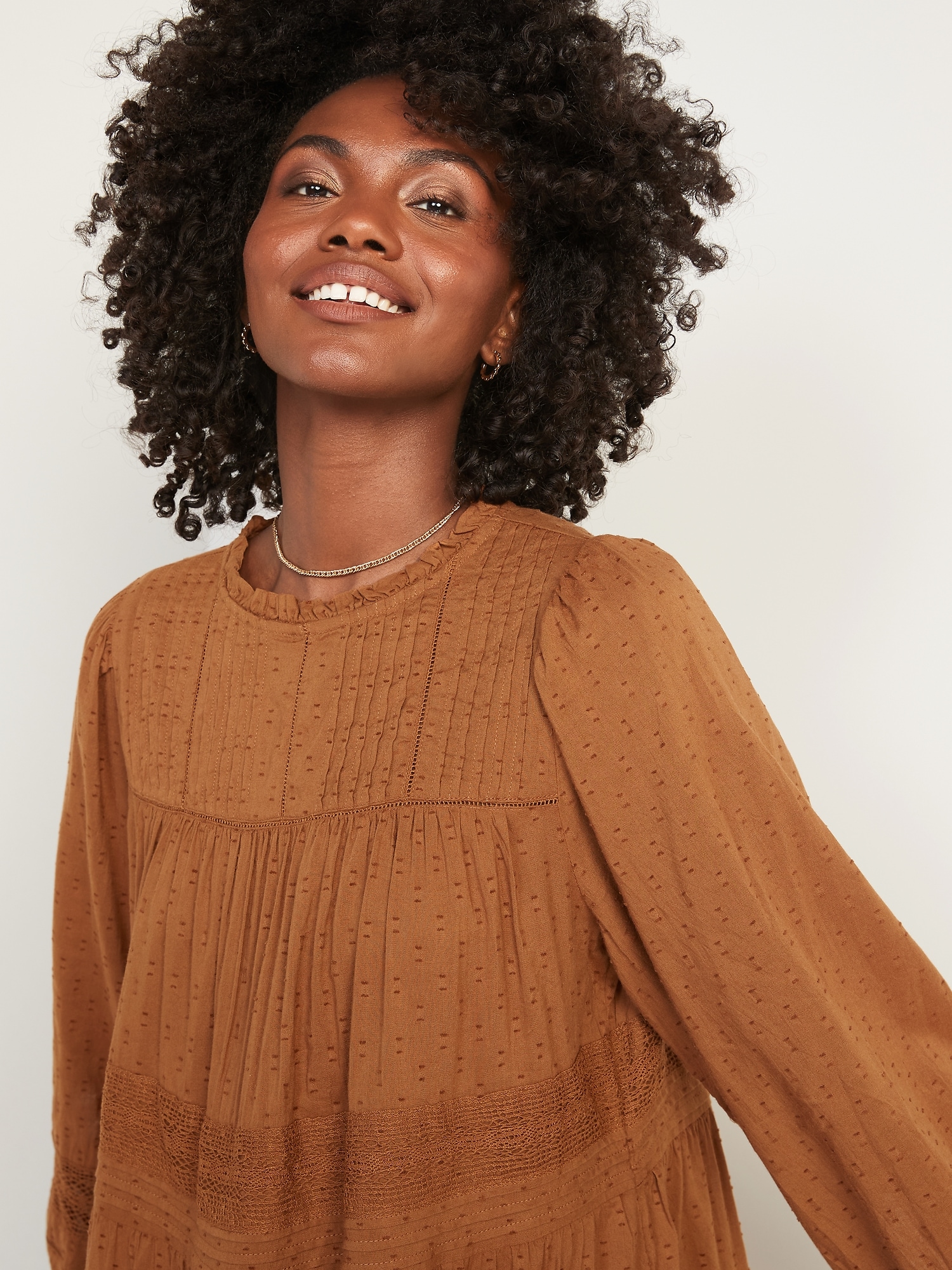 LongSleeve Pintucked ClipDot Mini Swing Dress Old Navy