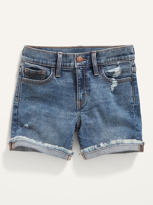 View large product image 1 of 2. High-Waisted Frayed-Hem Jean Midi Shorts for Girls