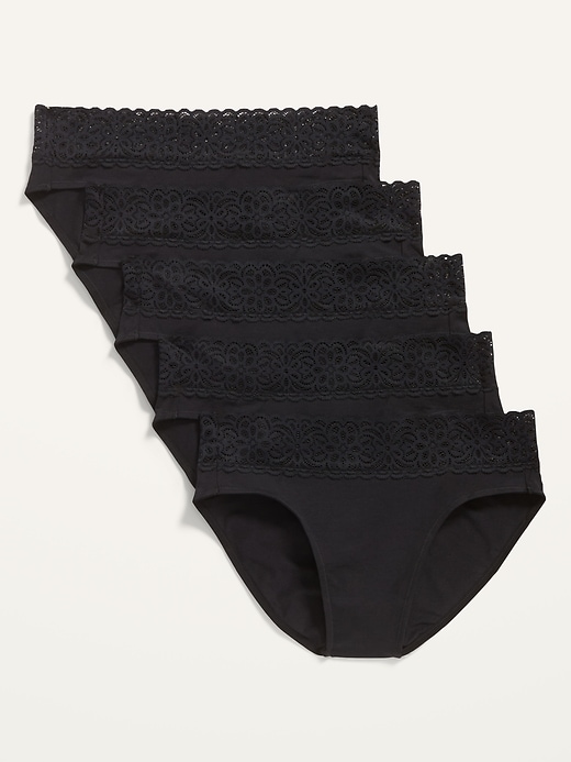 View large product image 1 of 1. Supima&#174 Cotton-Blend Lace-Trim Bikini Underwear 5-Pack