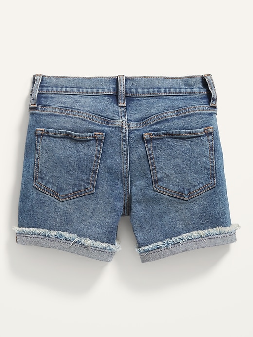View large product image 2 of 2. High-Waisted Frayed-Hem Jean Midi Shorts for Girls