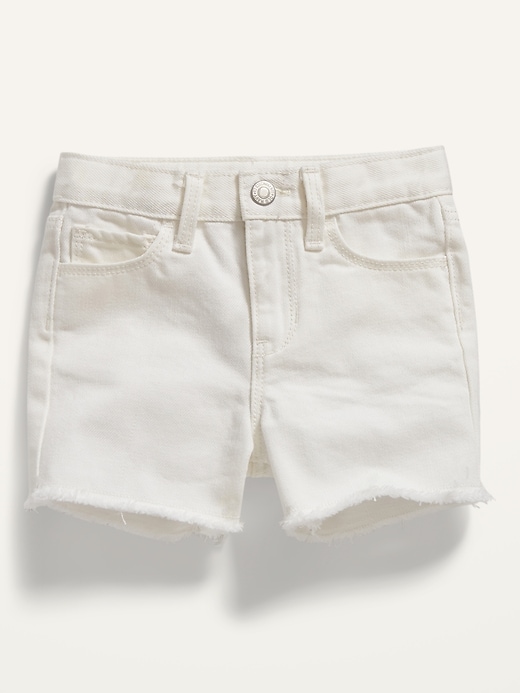 View large product image 1 of 2. High-Waisted White Jean Cut-Off Shorts for Toddler Girls