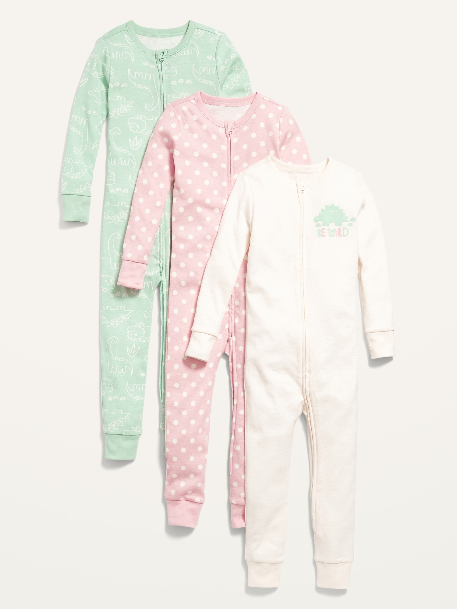 Unisex 1-Way-Zip One-Piece Pajamas 3-Pack for Toddler & Baby