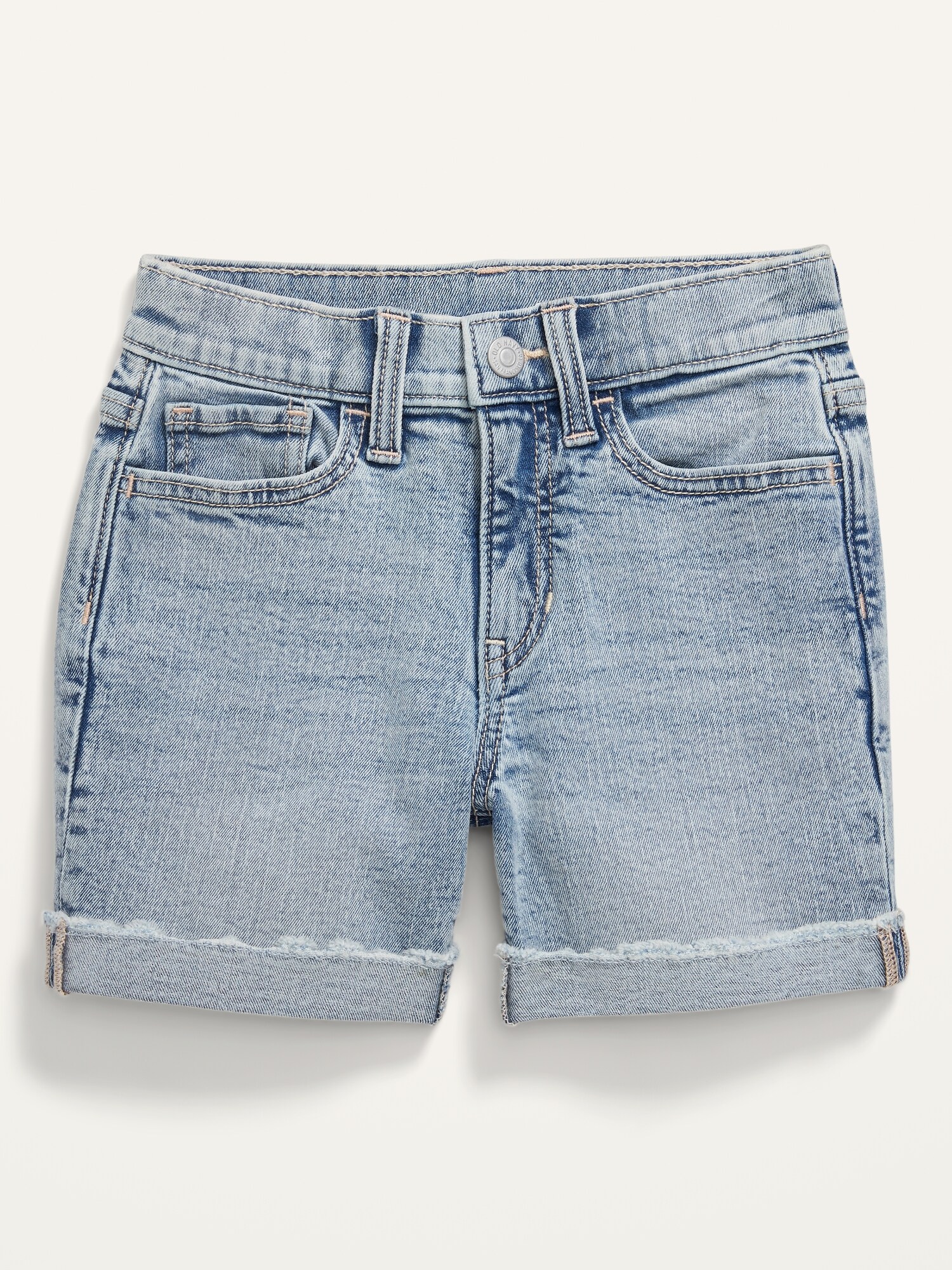 High-Waisted Roll-Cuffed Cut-Off Jean Midi Shorts for Girls | Old Navy