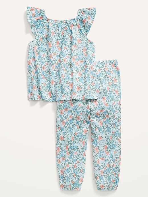Printed Loose-Fit Ruffle-Trim Pajama Set for Toddler Girl & Baby
