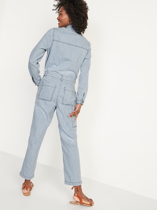 Railroad Stripe Workwear Jean Jumpsuit for Women