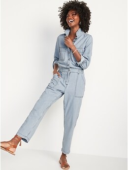 Railroad Stripe Workwear Jean Jumpsuit for Women | Old Navy