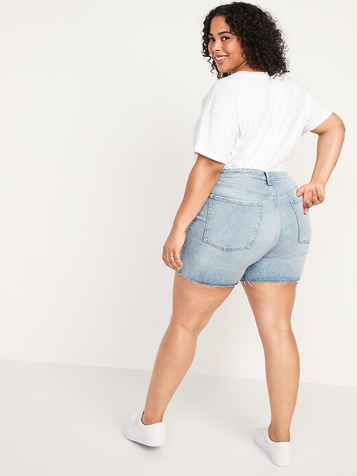 Image number 8 showing, High-Waisted Button-Fly OG Straight Ripped Cut-Off Jean Shorts for Women -- 5-inch inseam