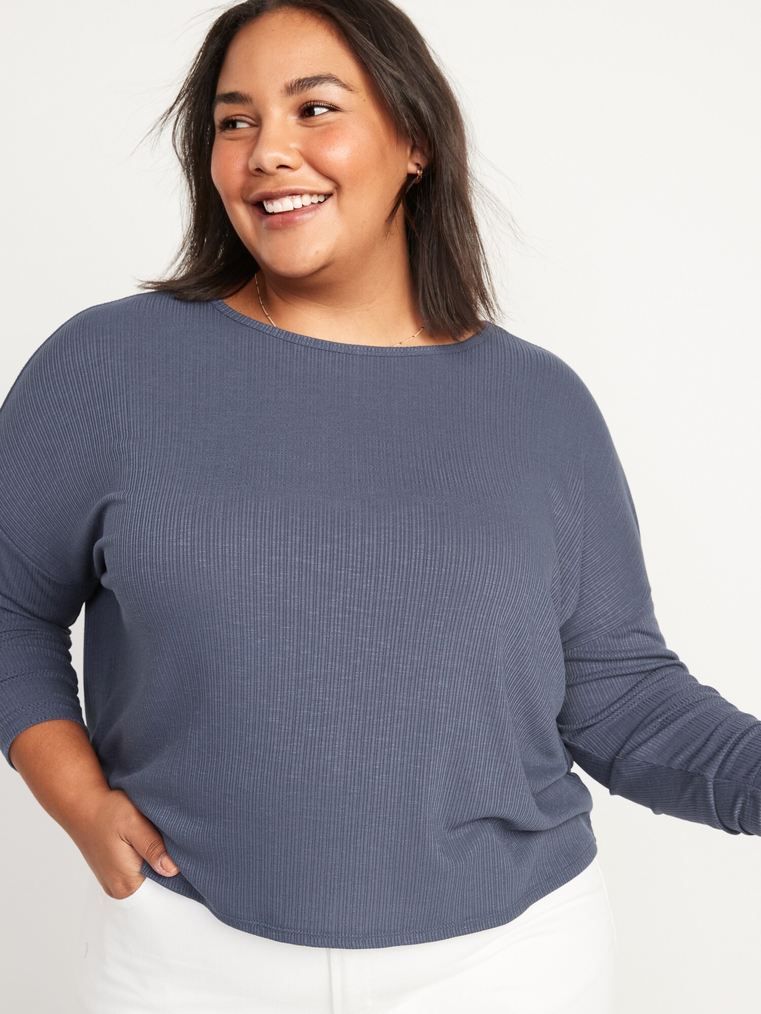 Long-Sleeve Luxe Oversized Rib-Knit T-Shirt for Women | Old Navy