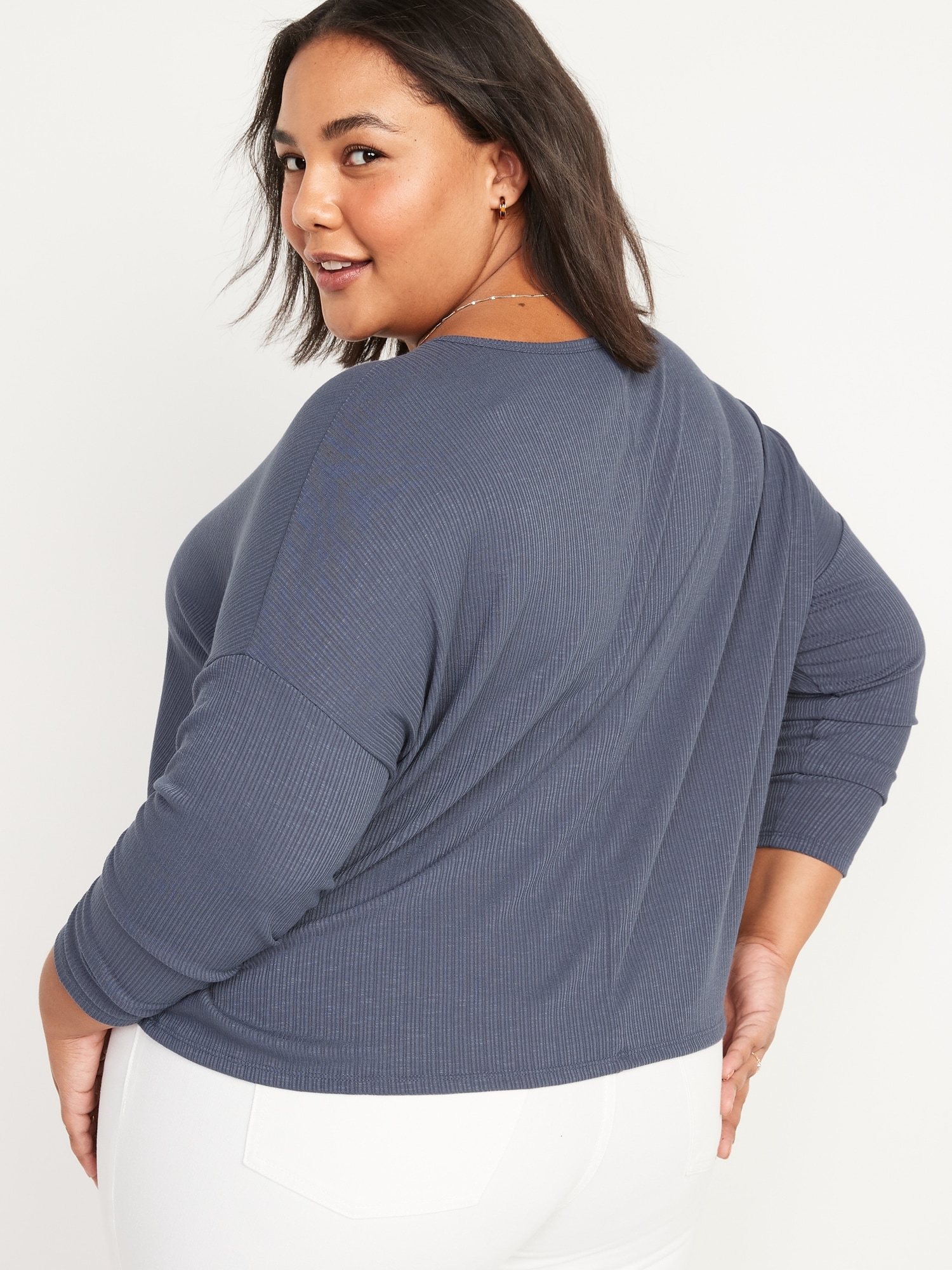 Long-Sleeve Luxe Oversized Rib-Knit T-Shirt for Women | Old Navy