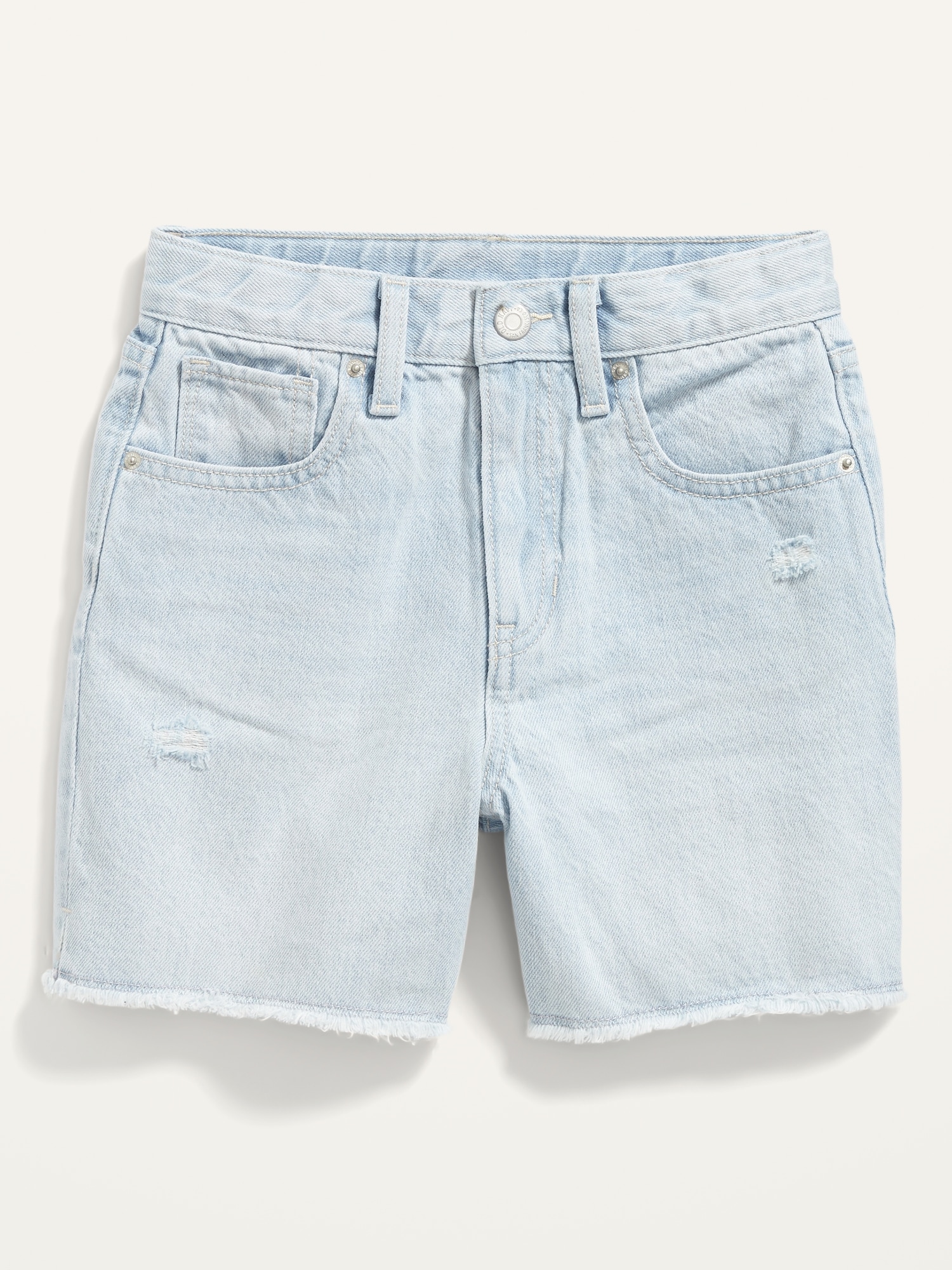 Old Navy High-Waisted Built-In Tough Ripped Jean Midi Shorts for Girls blue. 1