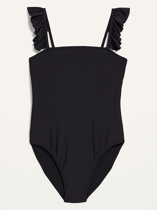 Image number 4 showing, Square-Neck Ruffled Strap French-Cut One-Piece Swimsuit