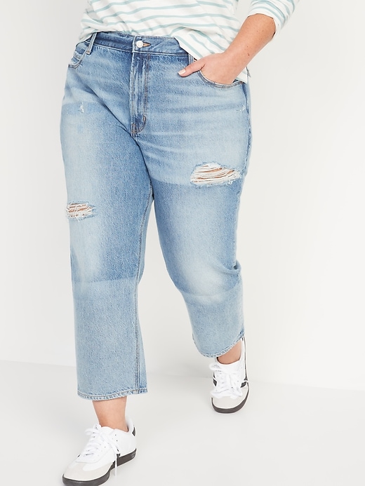 Image number 7 showing, High-Waisted Slouchy Straight Cropped Ripped Non-Stretch Jeans for Women