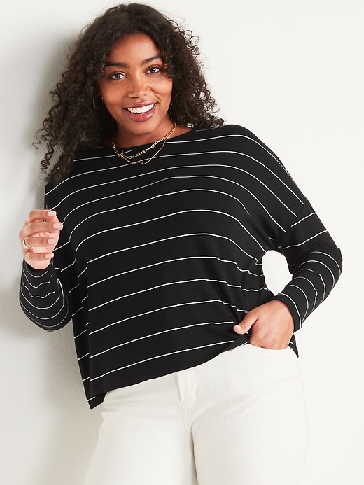 Old Navy Oversized Luxe Striped Long-Sleeve T-Shirt for Women. 1