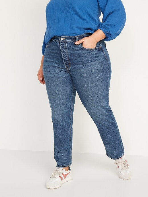 Image number 7 showing, High-Waisted Button-Fly Slouchy Straight Cropped Non-Stretch Jeans for Women