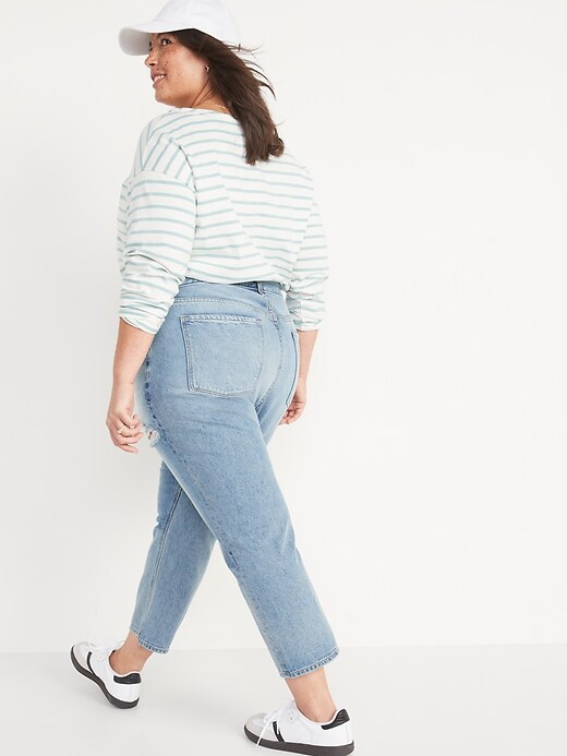 Image number 8 showing, High-Waisted Slouchy Straight Cropped Ripped Non-Stretch Jeans for Women