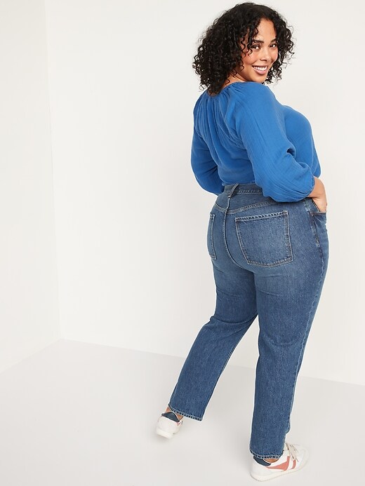 Image number 8 showing, High-Waisted Button-Fly Slouchy Straight Cropped Non-Stretch Jeans