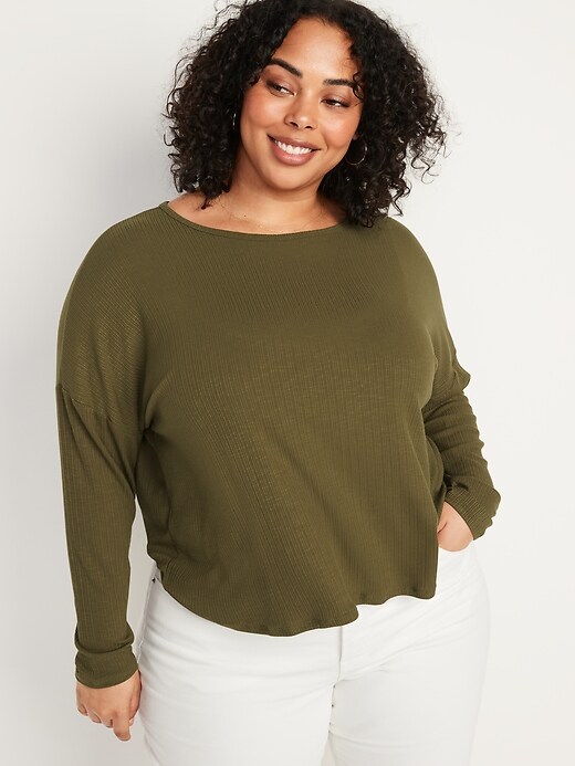 Long-Sleeve Luxe Oversized Rib-Knit T-Shirt for Women | Old Navy