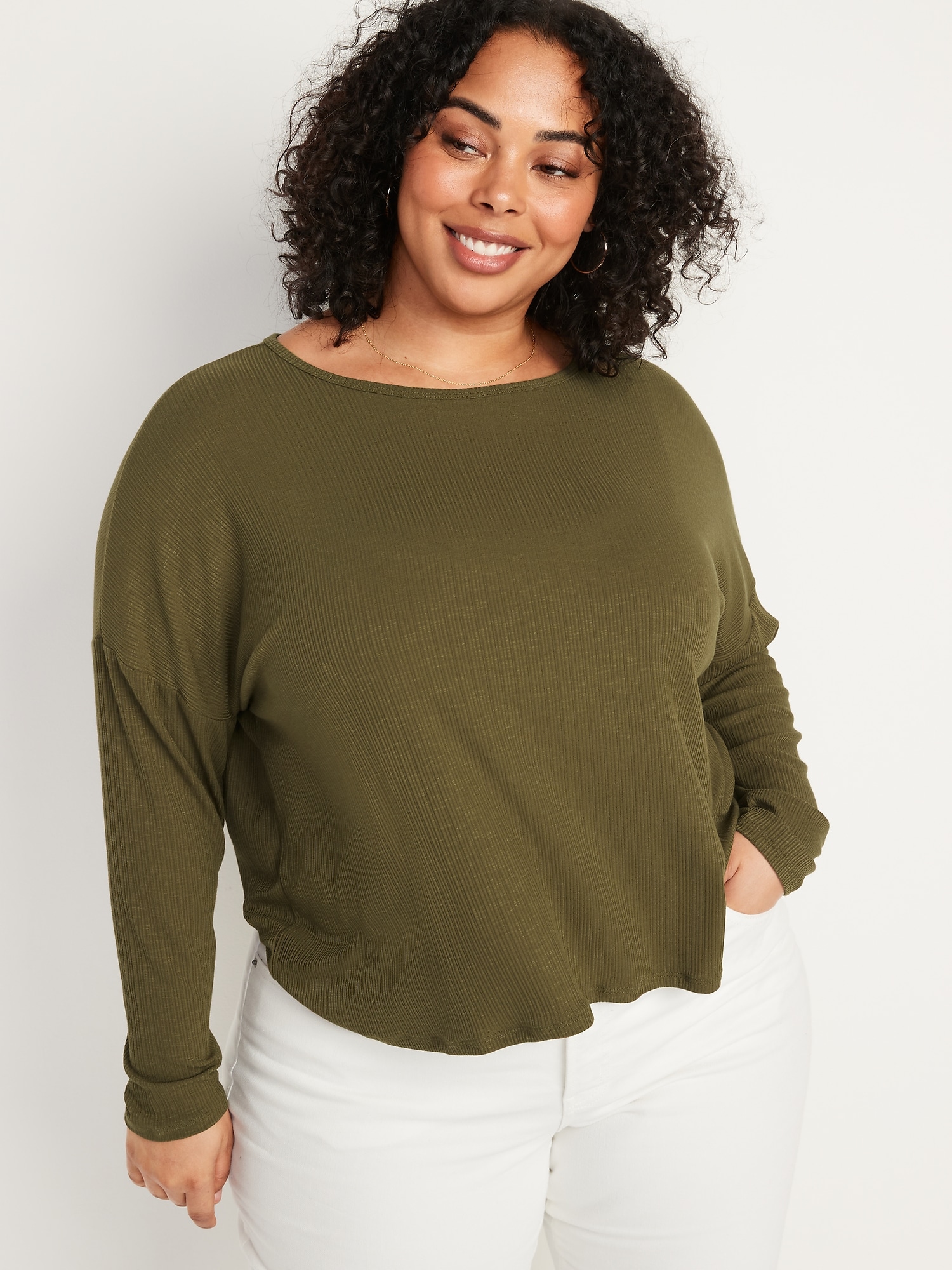 LongSleeve Luxe Oversized RibKnit TShirt for Women Old Navy