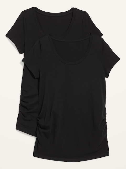 Maternity Scoop-Neck Side-Shirred T-Shirt 2-Pack - Black Jack