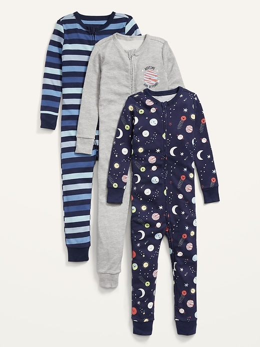 View large product image 1 of 2. Unisex 1-Way-Zip One-Piece Pajamas 3-Pack for Toddler & Baby