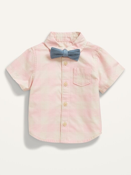 View large product image 1 of 3. Short-Sleeve Gingham Pocket Shirt & Bow-Tie Set for Baby