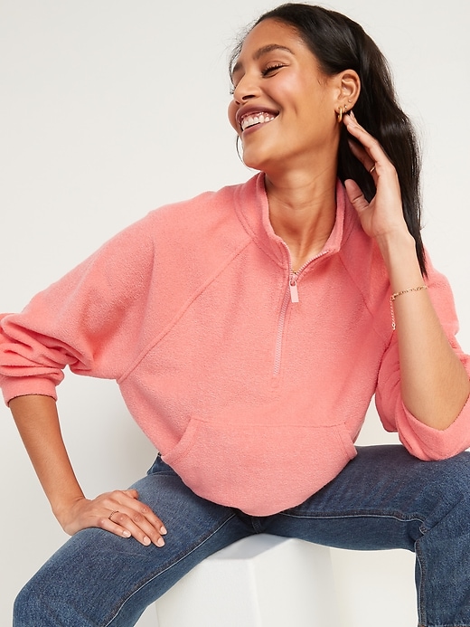 Image number 3 showing, Long-Sleeve Quarter-Zip Oversized Textured Sweatshirt for Women