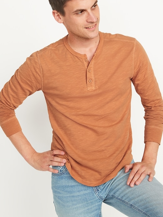 Image number 5 showing, Vintage Garment-Dyed Gender-Neutral Long-Sleeve Henley T-Shirt for Adults
