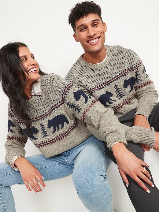 Image number 1 showing, Cozy Fair Isle Gender-Neutral Crew-Neck Sweater for Adults